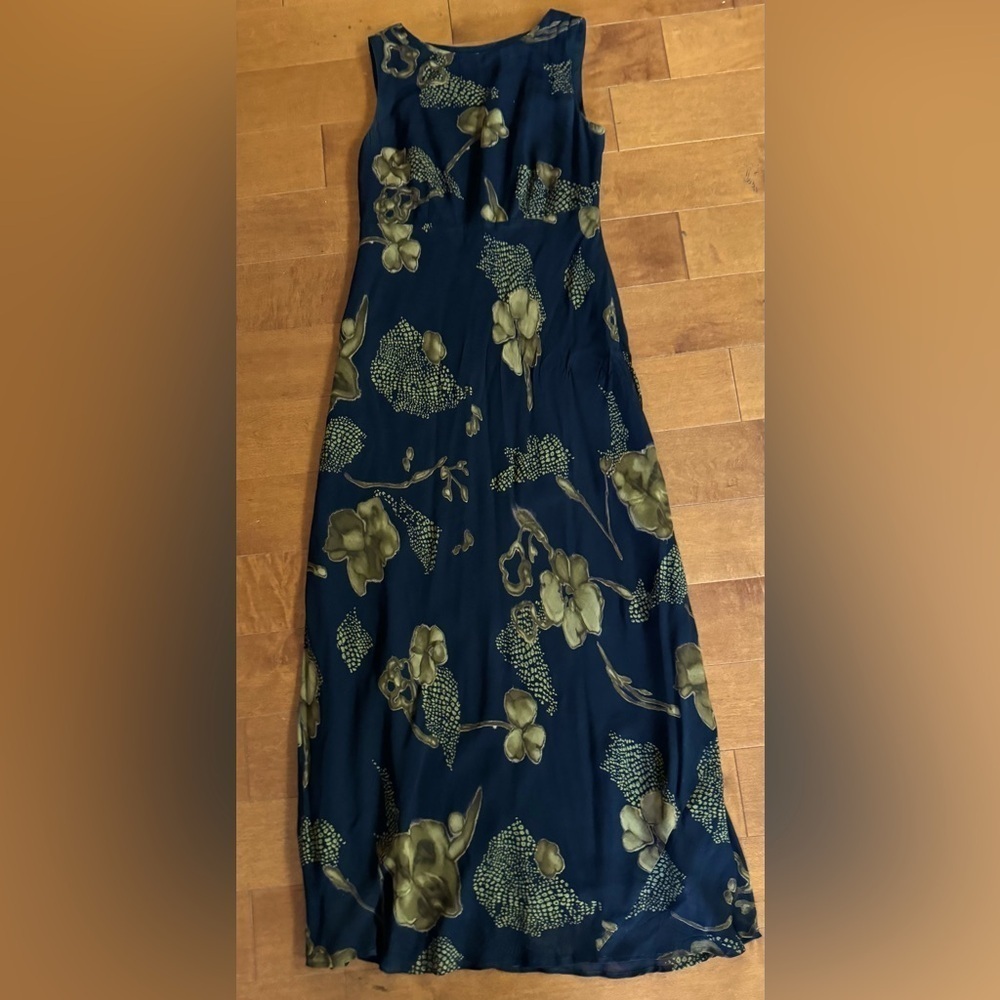 Gold and Blue Sheath Midi Dress Sleeveless Crew Neck